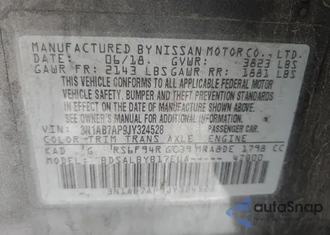 2018 Nissan Sentra S z USA, uszkodzony, nr VIN 3N1AB7AP9JY324528